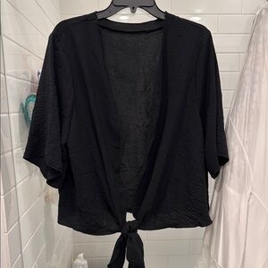 Black Tie-Front Kimono Cover up